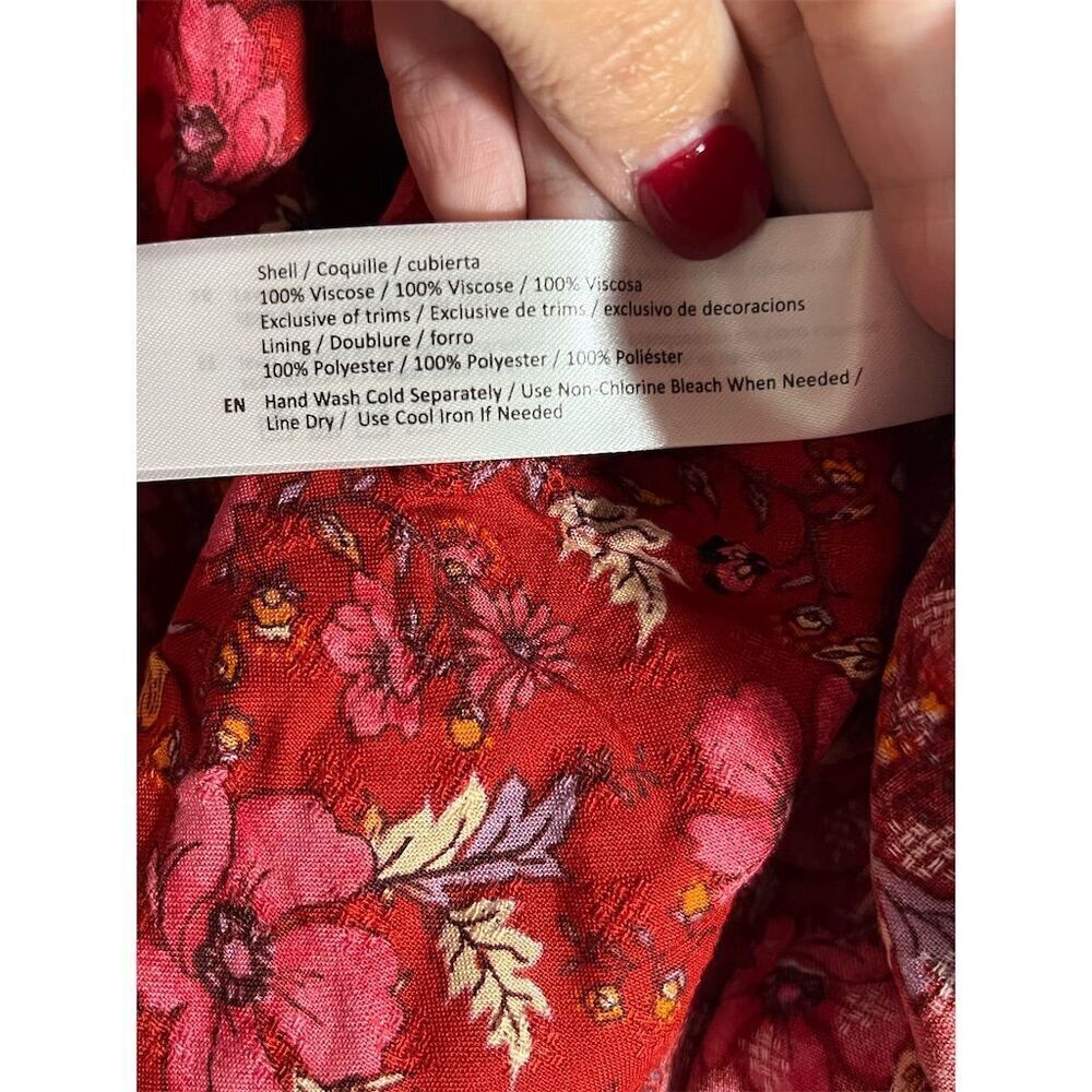 Band of the Free Women's Red Floral Puff Sleeve Boho Mini Dress S - Picture 8 of 9